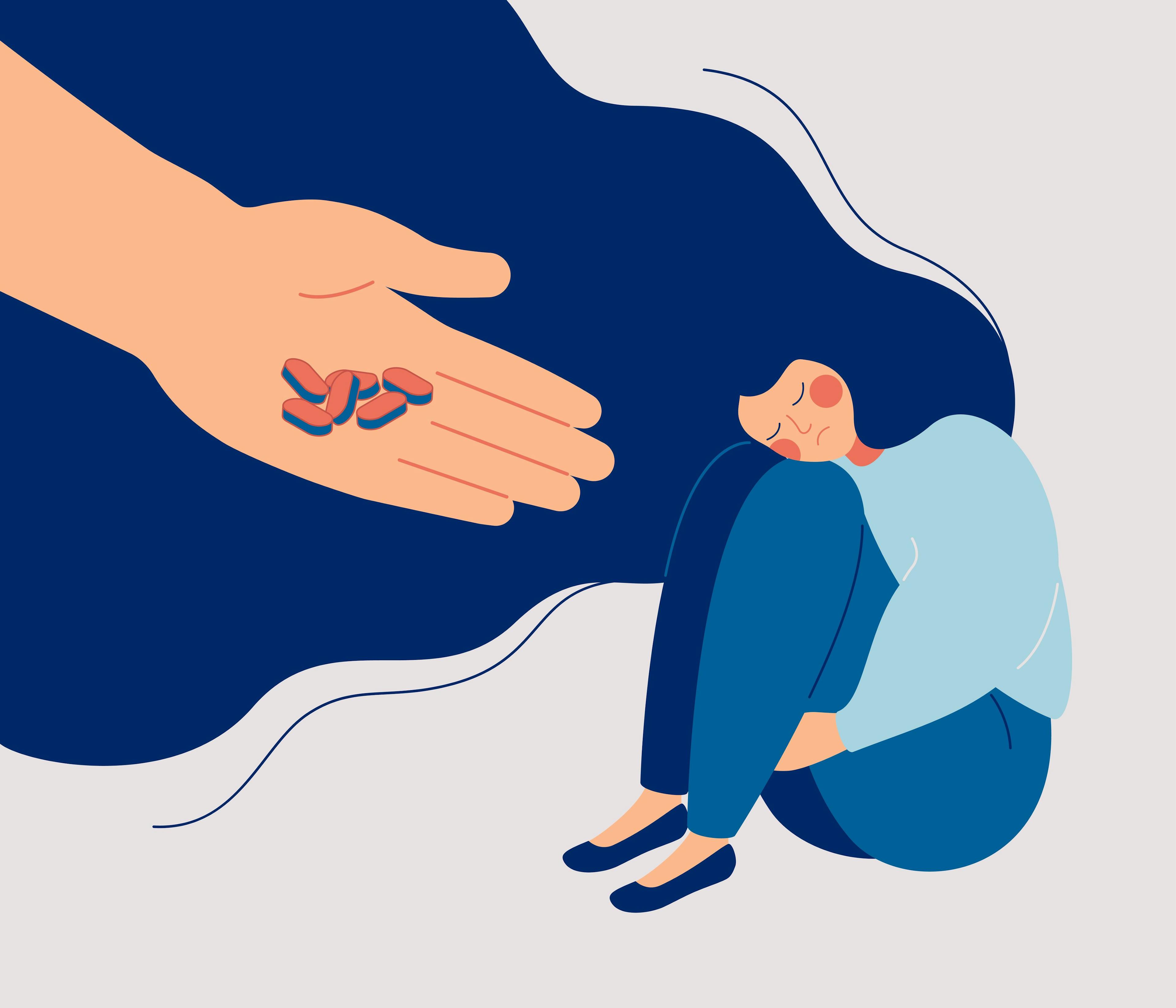 Illustration of woman receiving antidepressants / Mary Long - stock.adobe.com