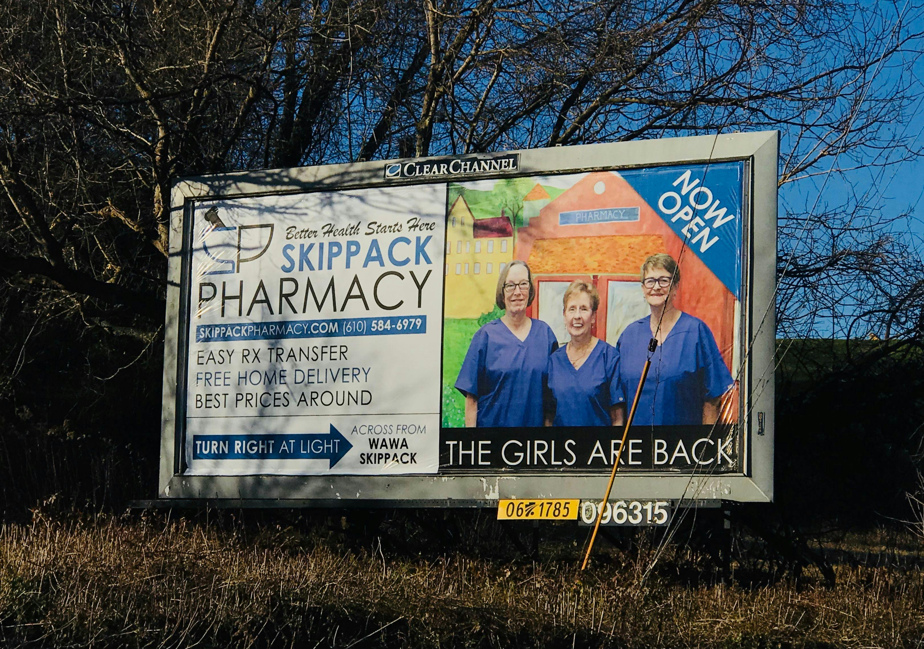 "The Girls Are Back" billboard advertising Skippack's reopening